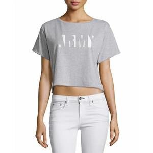 NEW RAG & BONE women heather gray graphic x-boyfriend cropped tee in gray